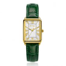 ZINZI Elegance bicolor horloge witte wijzerplaat en rechthoekige goudkleurige  kast en groene leren band 28mm extra dun ZIW1907G