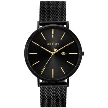 ZINZI Retro Watch Black and Gold Colored Dial Black Stainless Steel Case and Mesh Strap 38mm  ZIW449M