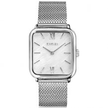 ZINZI Square Roman Watch 32mm White Mother-of-Pearl Dial Silver Colored Square Case and Mesh Strap ZIW821M