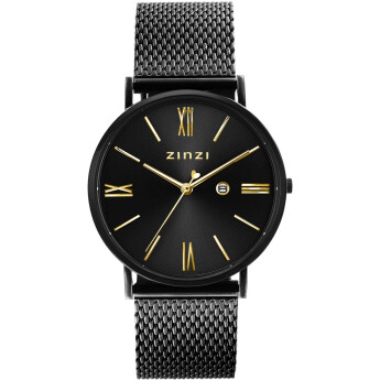 ZINZI Roman Watch 34mm Black and Gold Colored Dial Black Stainless