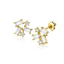 8mm ZINZI Gold 14 ct gold fantasy stud earrings with rectangular baguette-cut and round white cubic zirconias ZGO511
