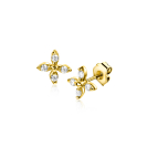 5mm ZINZI Gold 14 ct gold fantasy stud earrings in a flower shape, set with four round white cubic zirconias ZGO519