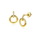11mm ZINZI Gold 14 ct gold round stud earrings with tops set with white cubic zirconias ZGO512