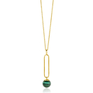 ZINZI Gold Plated Sterling Silver Necklace with Oval Pendant and Dangling Bead in Green Cat's Eye 40-45cm ZIC2420