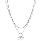 ZINZI Sterling Silver Multi-look Necklace 50cm: Combination of Curb and Paperclip Chains with Trendy T-Bar Set with White Zirconias ZIC2462