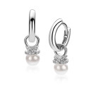 ZINZI zlv. oorbedels parel met zirconia's in x vorm