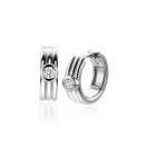 15mm ZINZI Sterling Silver Hoop Earrings 3 Bars and White Round Zirconia 15x4mm ZIO2241