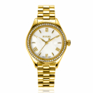 ZINZI Tresor watch 32mm set with white zirconia stones, mother-of-pearl dial, and gold-colored stainless steel case and link bracelet ZIW2434