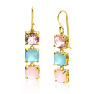 43mm ZINZI Gold Plated Sterling Silver Drop Earrings with 3 Trendy Square Color Stones in Pink and Turquoise ZIO2454