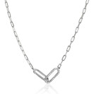 ZINZI silver paperclip link necklace with two connected links set with white cubic zirconias 40-45cm ZIC2690