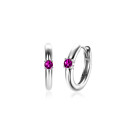JULY Hoop Earrings 13mm Sterling Silver with Birthstone Red Ruby Zirconia