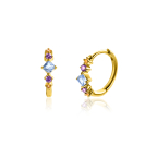 15mm ZINZI Gold Plated Sterling Silver Hoop Earrings with Blue, Purple and Champagne Color Stones in Diamond Shape 15x2mm ZIO2443