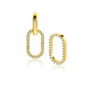 15mm ZINZI Gold Plated Sterling Silver Earrings Pendants Open Oval White Zirconias ZICH2444 (excl. hoop earrings)