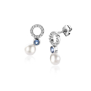 15mm ZINZI Sterling Silver Stud Earrings with White Pearl, Round Light Blue Color Stone and Open Circle White Zirconias ZIO2442