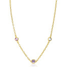 ZINZI Gold Plated Sterling Silver Chain Necklace with Round and Square Settings with Pastel and Purple Color Stone 42-45cm ZIC2525G