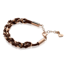 ZINZI Rose Gold Plated Sterling Silver Chain Bracelet with Brown Rope 18,5-21cm ZIA1035RB