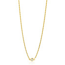 ZINZI Gold Plated Sterling Silver Rope Chain Necklace Set with a Round White Zirconia 40-45cm ZIC2461Y