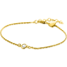 ZINZI Gold Plated Sterling Silver Rope Chain Bracelet Set with a Round White Zirconia 17-20cm ZIA2461Y