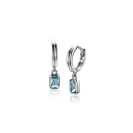 11mm ZINZI silver hoops with dangling rectangular pendants set with petrol blue stones ZIO2614