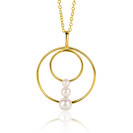 34mm ZINZI gold plated silver round fantasy pendant set with three round white freshwater pearls ZIH2616 (without necklace)