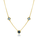 ZINZI gold plated silver link necklace with two light blue clovers and one dark blue clover 42-45cm ZIC2662B