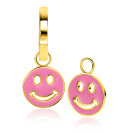 15mm ZINZI Gold Plated Sterling Silver Earrings Pendants Round Smiley in Trendy Pink Enamel ZICH2313R (excl. hoop earrings)