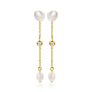 40mm ZINZI gold plated silver stud earrings with chain and oval white freshwater pearls ZIO2657