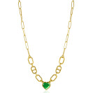 ZINZI Gold Plated Sterling Silver Necklace Trendy Oval and Marine Chain with Heart Pendant Set with Green Color Stone 39-43cm ZIC-BF68