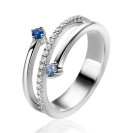 ZINZI silver multi-look ring (9mm wide) with 3 rows, set with blue gemstones and white zirconias ZIR2646B