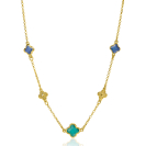 ZINZI gold plated silver link necklace with two dark blue clovers and one larger green clover 40-45cm ZIC2583
