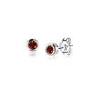 JANUARY Stud Earrings 4mm Sterling Silver with Birthstone Red Garnet Zirconia
