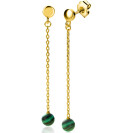 56mm ZINZI Gold Plated Sterling Silver Stud Earrings with Chain and Bead Green Color Stone ZIO-BF92