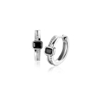 16mm ZINZI silver multi-look hoop earrings with rectangular black cubic zirconia and white cubic zirconia. Luxury clasp ZIO2626Z