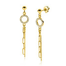46mm ZINZI Gold Plated Sterling Silver Stud Earrings Open Circle White Zirconias with Dangling Paperclip and Curb Chain ZIO2464Y