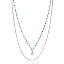 ZINZI Sterling Silver Multi-look Necklace Curb and Blue Bead Chain with Round Setting with White Zirconia 42-45cm ZIC2529