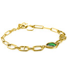 ZINZI Gold Plated Sterling Silver Bracelet Trendy Oval en Marine Chains with Big Heart Set with Green Color Stone 16,5-19,5cm ZIA-BF68