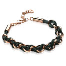 ZINZI Rose Gold Plated Sterling Silver Chain Bracelet with Green Rope 18,5-21cm ZIA1035RG
