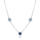 ZINZI silver link necklace with two light blue clovers and one dark blue clover 42-45cm ZIC2663B