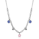 ZINZI Sterling Silver Luxurious Rolo Chain Necklace with Beads and Round Charms in Pink and Blue 45cm ZIC2005