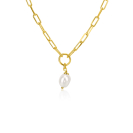 ZINZI gold-plated silver paperclip link necklace with open circle and white freshwater pearl, 42-45cm, ZIC-BF100