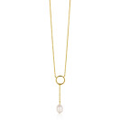 ZINZI gold plated silver Y-necklace with open circle and dangling white freshwater pearl in organic shape 42-45cm ZIC2615