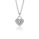 15mm ZINZI Sterling Silver Heart Pendant with Trendy Lock and White Zirconias ZIH2400 (excl. necklace)