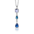 35mm ZINZI Sterling Silver Pendant Square, Oval and Drop Blue Color Stones with Small White Zirconias ZIH2397 (excl. necklace)