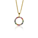 12mm ZINZI Gold Plated Sterling Silver Pendant Rainbow Color Stones ZIH2170 (excl. necklace)