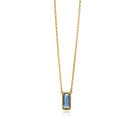 ZINZI Gold Plated Sterling Silver Necklace Rolo Chain with Rectangular Blue Stone 42-45cm ZIC-BF51