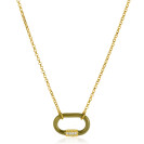 ZINZI Gold Plated Silver Chain Necklace 45cm Oval Pendant Olive Green Enamel And White Zirconias ZIC2374