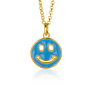15mm ZINZI Gold Plated Sterling Silver Pendant Smiley Round with Blue Enamel ZIH2312B (excl. necklace)