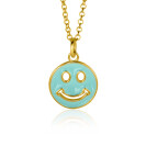 15mm ZINZI Gold Plated Sterling Silver Pendant Smiley Round with Turquoise Enamel ZIH2312T (excl. necklace)
