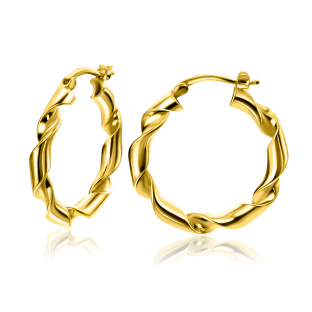 28mm ZINZI Gold Plated Sterling Silver Hoop Earrings with Trendy Twisted Tube 28x3mm ZIO2406G