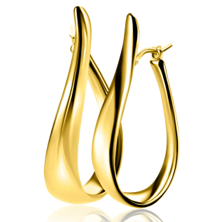 49mm ZINZI gold plated silver large hoop earrings in organic shape with a playful twist and convenient top closure ZIO2675G